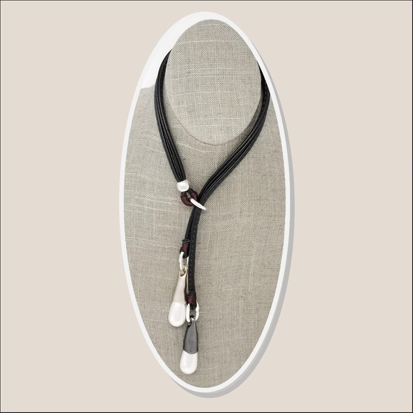 A Touch of Style Jewelry - Designer Leather and Pearls Necklace